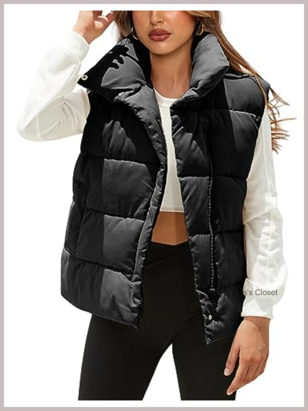 Oversized Quilted Puffer Vest Sleeveless Zip-Up Loose Fit